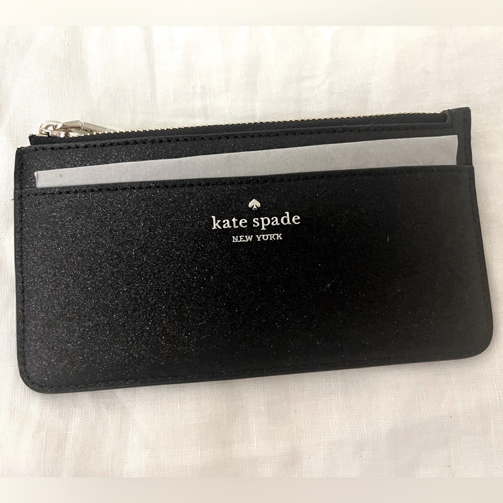 Kate Spade Large Slim Card Holder (black glitter) in gift box
